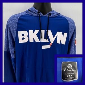 Fanatics Mens Medium BKLYN Brooklyn Islanders NHL Hockey Hoodie Blue